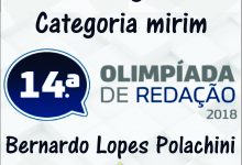 Capa de 14ª Olimpíada de Redação 2018 – 3º lugar categoria mirim – Bernardo Lopes Polachini